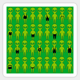 Small green men from Mars . Extraterrestrials In bathing suites. Sticker